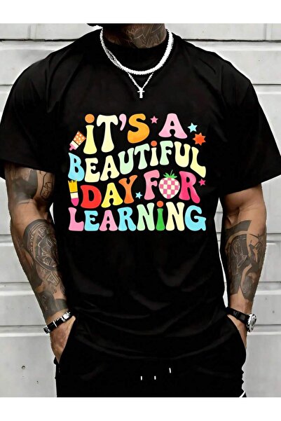 En22 تي شيرت رجالي بتصميم جرافيك ملون بطباعة "Its A Beautiful Day Learning"، ...