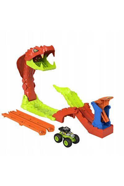 HOT WHEELS Set Monster Trucks TOR NOKAUT cu furtun Bone Shaker Mega Jump 4+
