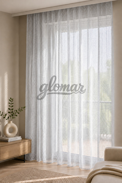 GLOMAR Knitted Mesh Gray Tulle Curtain Heavy Weighted Non-Pleated Extra Thick...