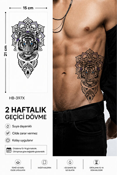 medink tattoo Gerçekci Geçici Renkli Kaplan Mandala Desenli Dövme geçici Etik...