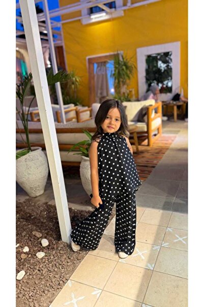 BY TUNA DESİGN Girl's Black and White Polka Dot Strappy Blouse and Pants Set ...