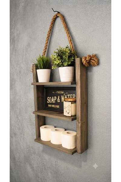Dekoriye Kalın Ahşap Banyo Rafı,Rustic Duvar Rafı