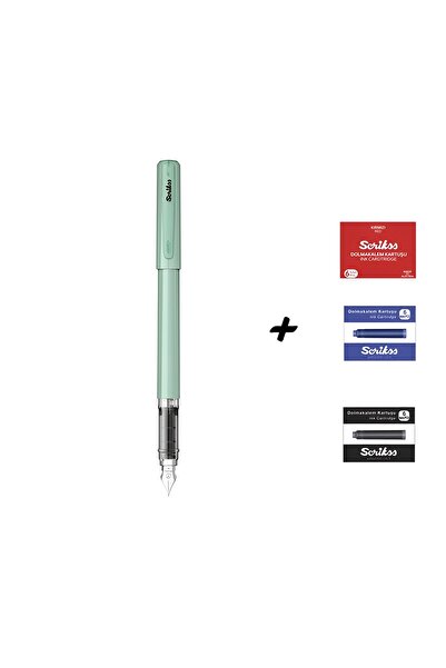 Scrikss Primeo Dolma Kalem Mint & Kırmızı - Mavi - Siyah Kartuş Set