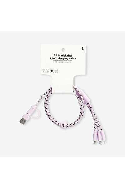 Flying Tiger Copenhagen Örgülü 3'ü 1 Arada Çok Fonksiyonlu Şarj Kablosu Pembe...