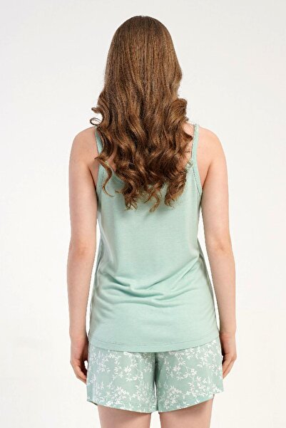 KEZOKİNO Kadın İnce Askılı Yeşil Şortlu Pijama Takımı C9T1N2215