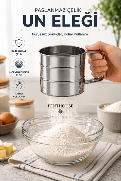 Penthouse Stainless Metal Flour Sieve 250 Gr Manual Hand Type Fine Pore Flour...