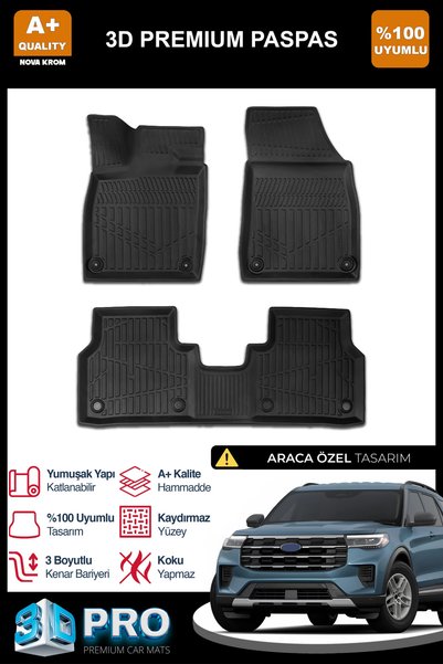 Nova Krom Ford Explorer 3D Pro Havuzlu Paspas 2025 Üzeri