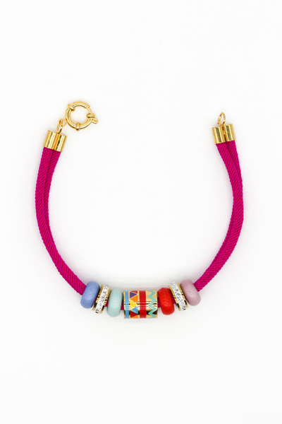 Nearsis Zircon Stone Steel Ethnic Patterned Bracelet