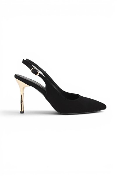luuq shoes حذاء لافينيا ذو كعب ذهبي مفتوح من الخلف للنساء