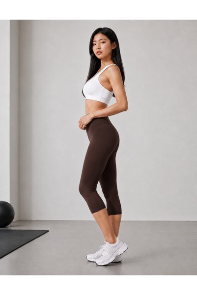 Warasiva Women's Brown Premium Fabric High Waist Capri Leggings
