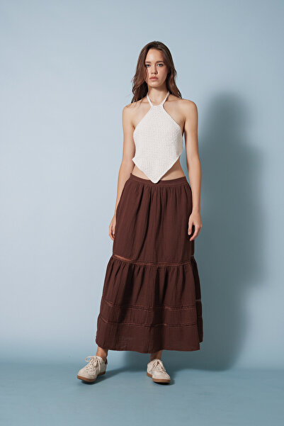 Nisan Cotton Long Skirt with Lace Detail