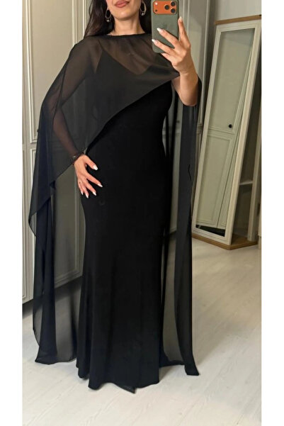 Generic Brand Women's Transparent Cape Detail Strap Maxi Dress