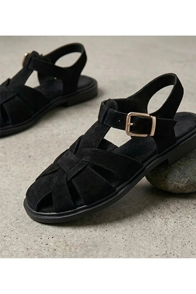 Bella Stride Women's Suede Soft Sole Cornered Cage Cut Comfortable Sandals