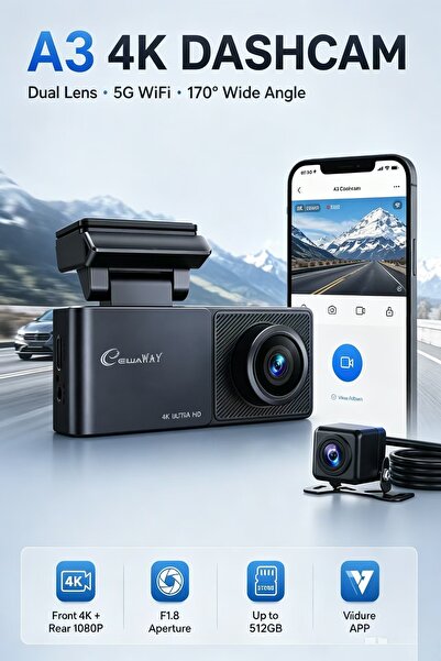 Bleco A3 4K Dash Cam Front and Rear, 4K Front + 1080P Rear Dual Dash Camera, ...
