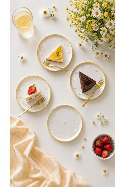EvaniLife 6-Piece Daisy Model Ceramic Cake Plate Set Special Handmade Dessert...