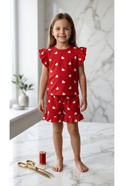 miviko Girls' Set Milano Kukaş Soft Textured Stylish Heart-Designed 2-Piece Set