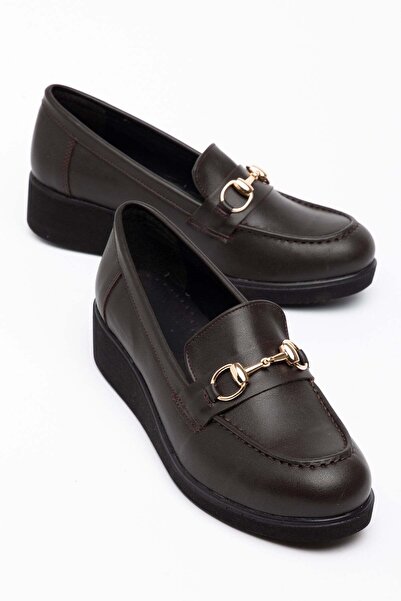 Dilimler Ayakkabı Large Size Women's Rosewood Shoes with Brown Buckle and Sti...