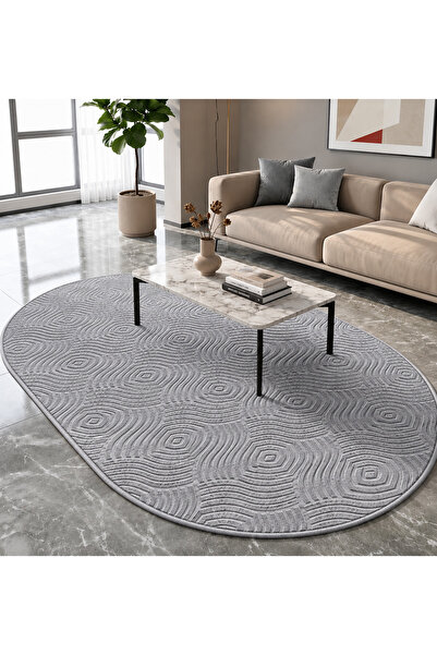 Merinos Premium Rölyef Oval Kesim Echo Kaymaz Taban Yıkanabilir Halı Kilim Yo...
