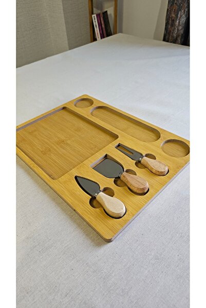 WEYNE Bamboo Cheese Serving Plate with 3+1 Compartments – 3-Piece Cheese Knif...