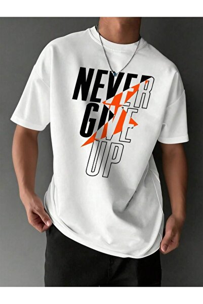 SVART WEAR Never Give up Printed Oversize Crew Neck Summer T-Shirt
