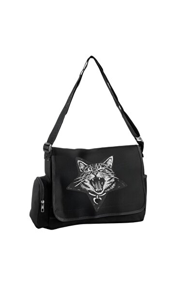 DEEFWEAR Cat Printed Unisex Black Messenger Bag Voluminous Postman Bag/ Lapto...