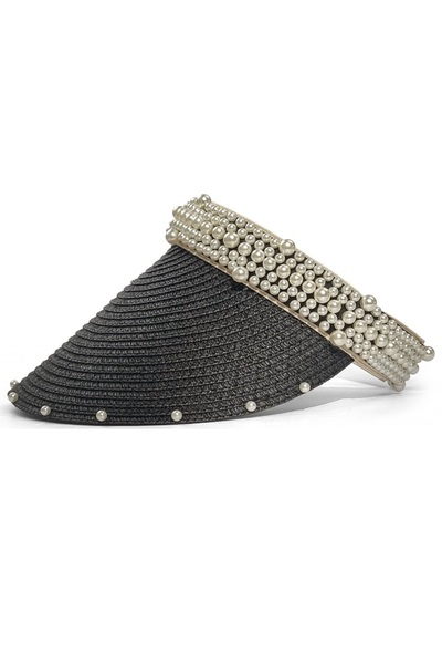 Hephaistos Pearl Detailed Women's Visor Hat Elegant Summer Style Wide Sun Protection Visor Stylish and Comfortable for Daily Use Fashion Accessory Suitable for Beach Vacation Golf and Outdoor Activities