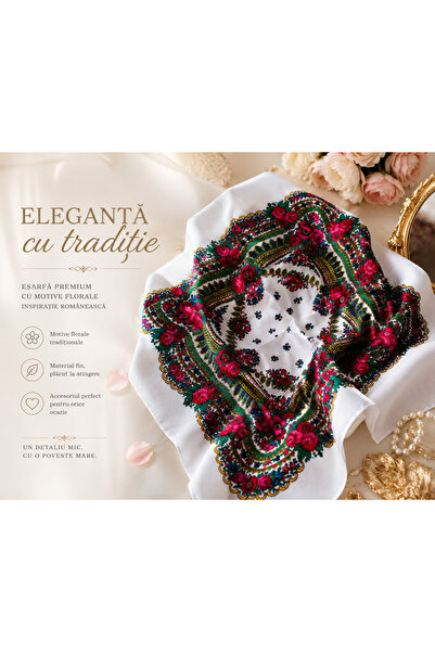 OEM Eșarfă Premium cu Motive Florale Tradiționale – Eleganță Românească într-...