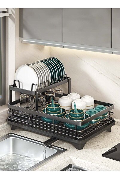 FDTY Rust-Resistant 2-Tier Kitchen Dish Drainer Rack with Swivel Drainage Spo...