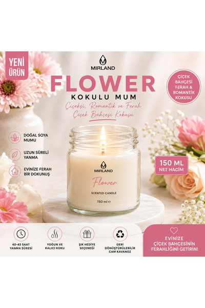 Mirland FLOWER UZUN SÜRE YANIŞ DEKORATİF CAM KAVANOZ 150 ML KOKULU MUM