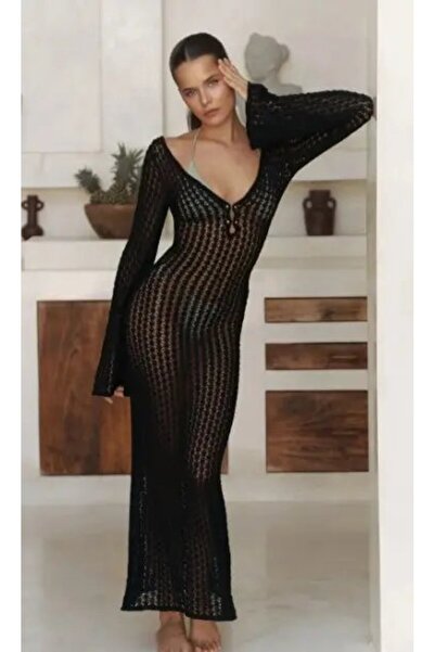 Park Karon Women's Wide Long Sleeve Bohemian Knitwear Dress Knitted Beach Par...