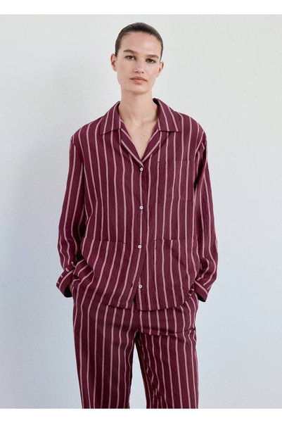 MANGO Woman Ön cepli çizgili pijama üstü