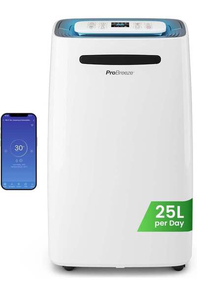 Pro Breeze 25L/Day Smart Dehumidifier with Digital Humidity Display, Wi-Fi, S...