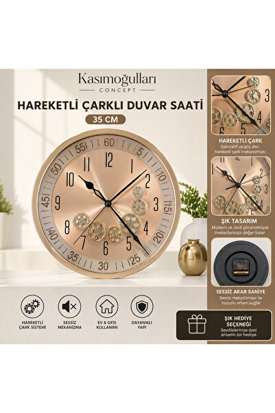 kasımoğulları concept 35 cm Hareketli Çarklı Duvar Saati | Sessiz Akar Mekani...