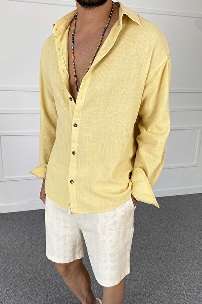 Alışveriş Sokağı Yellow Linen Shirt with Button Detail
