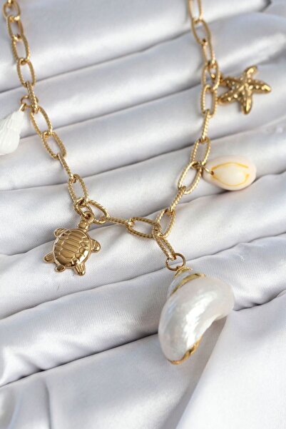 naque 316L Steel Gold Color Sea Shell Charm Women's Necklace Tj-Bko11134