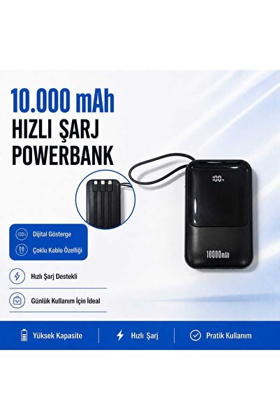 xzemzer TrioCharge 10.000 mAh Dijital Göstergeli 3+1 Entegre Kablolu Hızlı Şa...