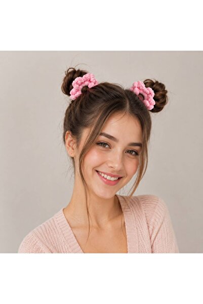 yes ticaret Knitted Pompom Hair Clip - Bulut Scrunchie Handmade - 2-Piece Han...