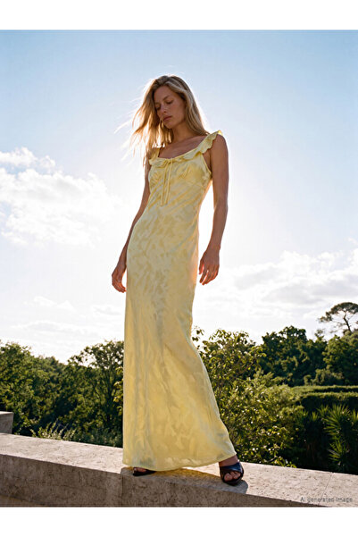 LC Waikiki I Ruffled U Roba Collar Embroidered Satin Evening Dress from Freez...