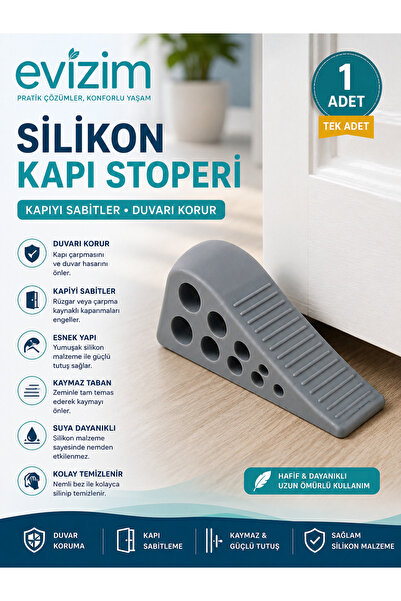 Evizim Kapı Stoperi Silikon Kaymaz Kapı Altı Takozu Kapı Durdurucu Gri