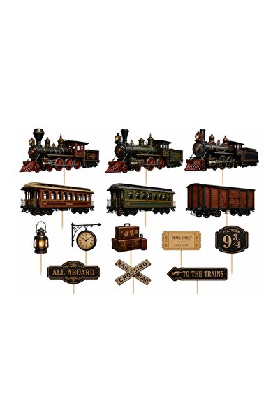 DecoParty Set de decor pentru tort – Tematică Trenuri Vintage, 14 piese, Cart...