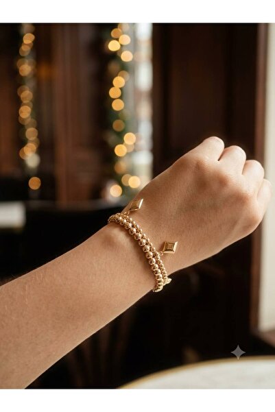 ArzaCollection Gold Paslanmaz Çelik Sallantılı Kare Charm Dorika Boncuk Zinci...
