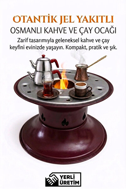Karahisarlı Bordo Otantik Jel Yakıtlı Osmanlı Kahve ve Çay Ocağı – Taşınabili...