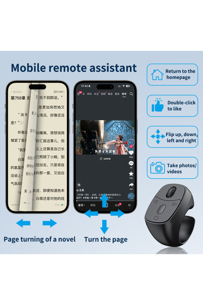 OEM Telecomandă smart Bluetooth tip inel, pentru telefon, control scroll video, citire cărți, poze și muzică, compatibilă Android/iOS, negru