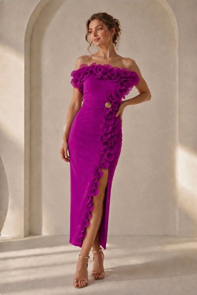Divin store elegant fuchsia dress with ruffles and straps of your choice