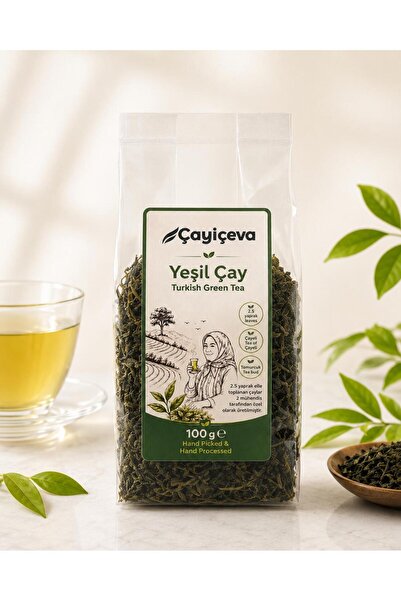 ÇAYİÇEVA Handmade Green Tea Without Additives,Natural Black Sea Tea 100 Gr