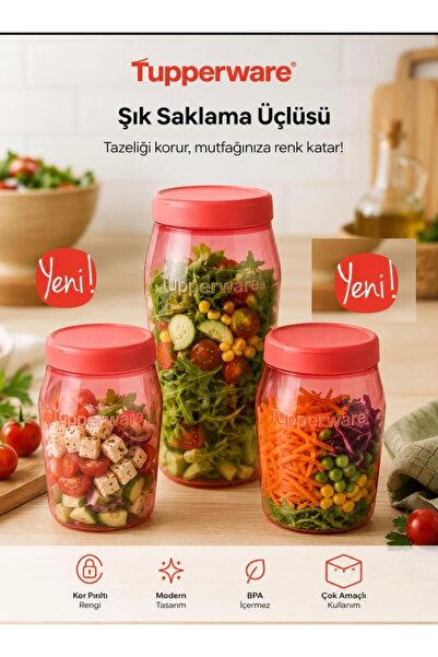 Tupperware Evrensel Kavanoz Kor Pırıltı 3 lü Yeni Renk