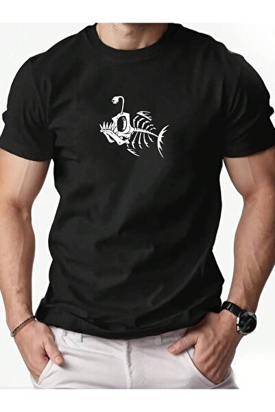 Astogria13 Men's Skull Fish Pattern Summer Casual Round Neck Short TShirt