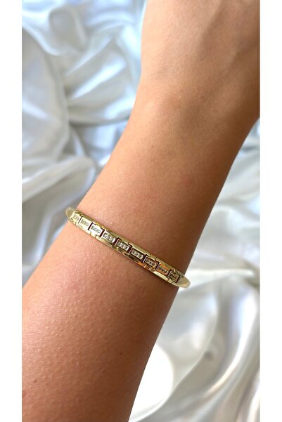 Eylülün Takısı Women's Gold Color Stone Modern Design Handcuff Bracelet