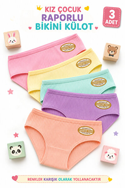 Alıç Dondeza Girls' Panties Reported 3-Pack 95% Cotton 5% Elastane Flexible W...