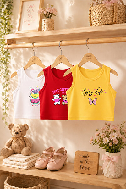 MYADA Tarz Baskılı Kız Çocuk 3'lü Crop Set 24675 24674 24649